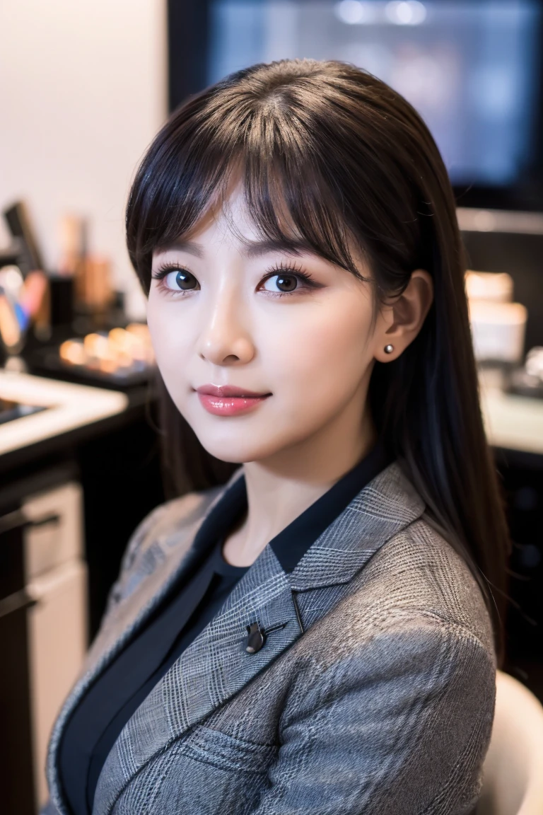 high quality portrait of a business woman, middle angle, makeup business, professional linkedin profile picture