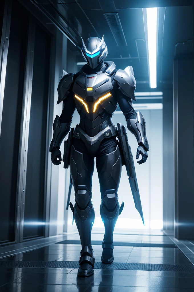 Create a 'Defense Mode' for an anime game. The theme of the 'Defense Mode' should be futuristic. Include high-tech shields, advanced weaponry, and sleek, modern armor for the characters. 