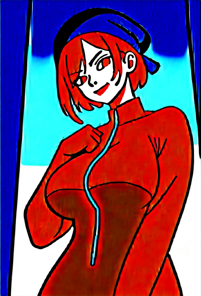 masterpiece, best quality, mature woman, mature face, trimmed hairstyle, red hair, mature face, hot face, glossy lips, gobby lips, sharp eyes, big breasts, voluptuous body, golden eyes, (bandit outfit, bandit bandana), looking at viewer, tough appearance, alley, (looking serious), lunatic face, lunatic smile, (glaring eyes, piercing eyes), lunatic expression, (holding dagger)