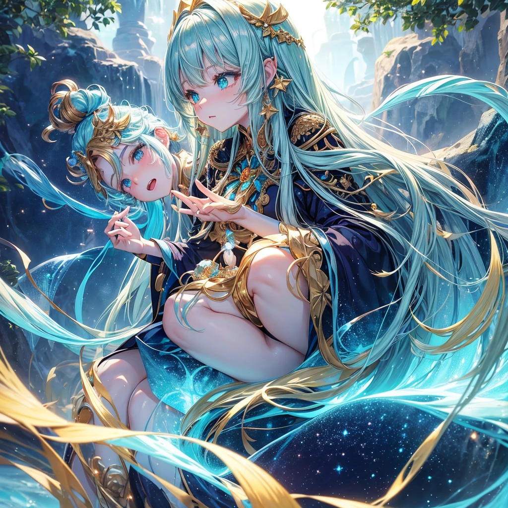 Imagine an anime girl with ethereal beauty, as if it had been sculpted by the same artists who painted the stars in the night sky. Her hair flows like a waterfall of golden threads, capturing sunlight in every strand. His eyes are two bright emeralds, full of life and mystery, reflecting a spirit that is both ancient and eternally young. The girl&#39;s skin has the soft glow of dawn, and her smile is so radiant that it could illuminate even the darkest corners of the heart.”