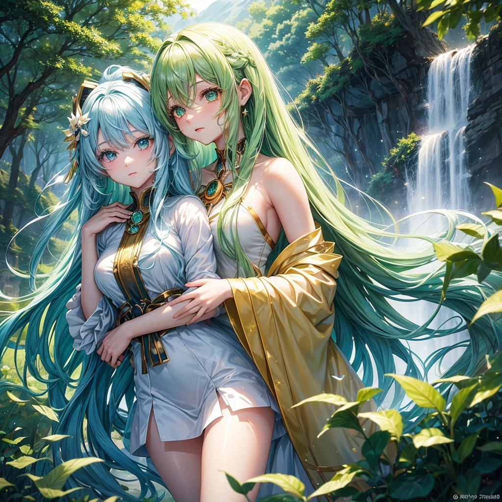 A woman with green hair and green eyes and glasses standing in front of a body of water, Realismo Artstyle, Estilo de arte realista, anime com cabelo martelo, Translucent white output, de fio dental, Bonded white bra, arte detalhada de alta qualidade, Estilo anime. 8k, Arte de anime realista, estilo de arte impressionante, realistic anime art style, 🤤 retrato da meninana animeora, estilo de arte dos desenhos animados, pele azulada