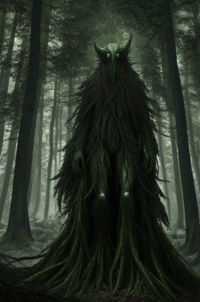 Faceless humanoid monster in the dark forest