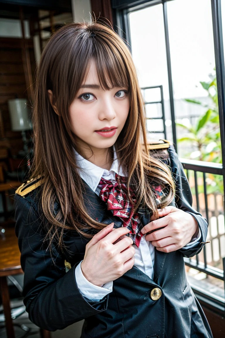 Sharp focus, 8K, RAW Portrait (Japanese women), nude、Browsing Caution、Like the picture, Ultra-high resolution, Highest quality, Real Life Photos , dramatic, Atmospheric, At night :1.1),
One Girl, とても美しいJapanese women, Glamorous shot of a woman, Long Hair, Natural Skin,, (smile:0.8)、Slender body, (Shyness:1.8)、(Bust Shot)、(Chest close-up:1.8)、In the living room of the apartment、
Big, beautiful, detailed eyes, Black Hair, Beautiful and detailed nose,, 
Silver Silk Dress, hair ornaments,(( Nipples sticking out from the uniform,,:1.4))、((Woman showing nipples      :1.4 ))、((Disheveled uniform:1.3))、
 background, (Tilt your head:0.3), ((Looking into the camera:1.4)),((Dark brown eyes:1.5))、Japanese High School Uniform