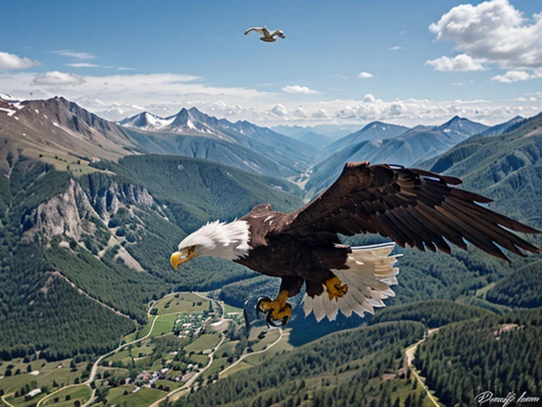 Draw an eagle diving for prey in the mountains