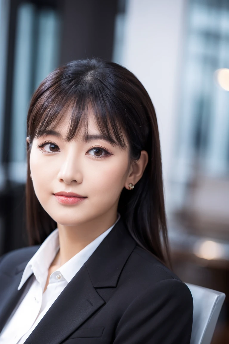 high quality portrait of a business woman, middle angle, makeup business, professional linkedin profile picture