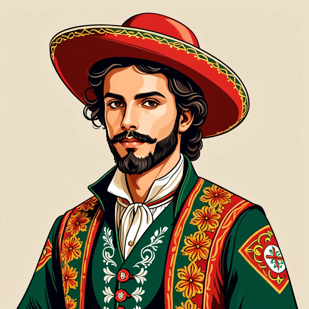 man in portugese folk outfit, vector graphics, strong contours
