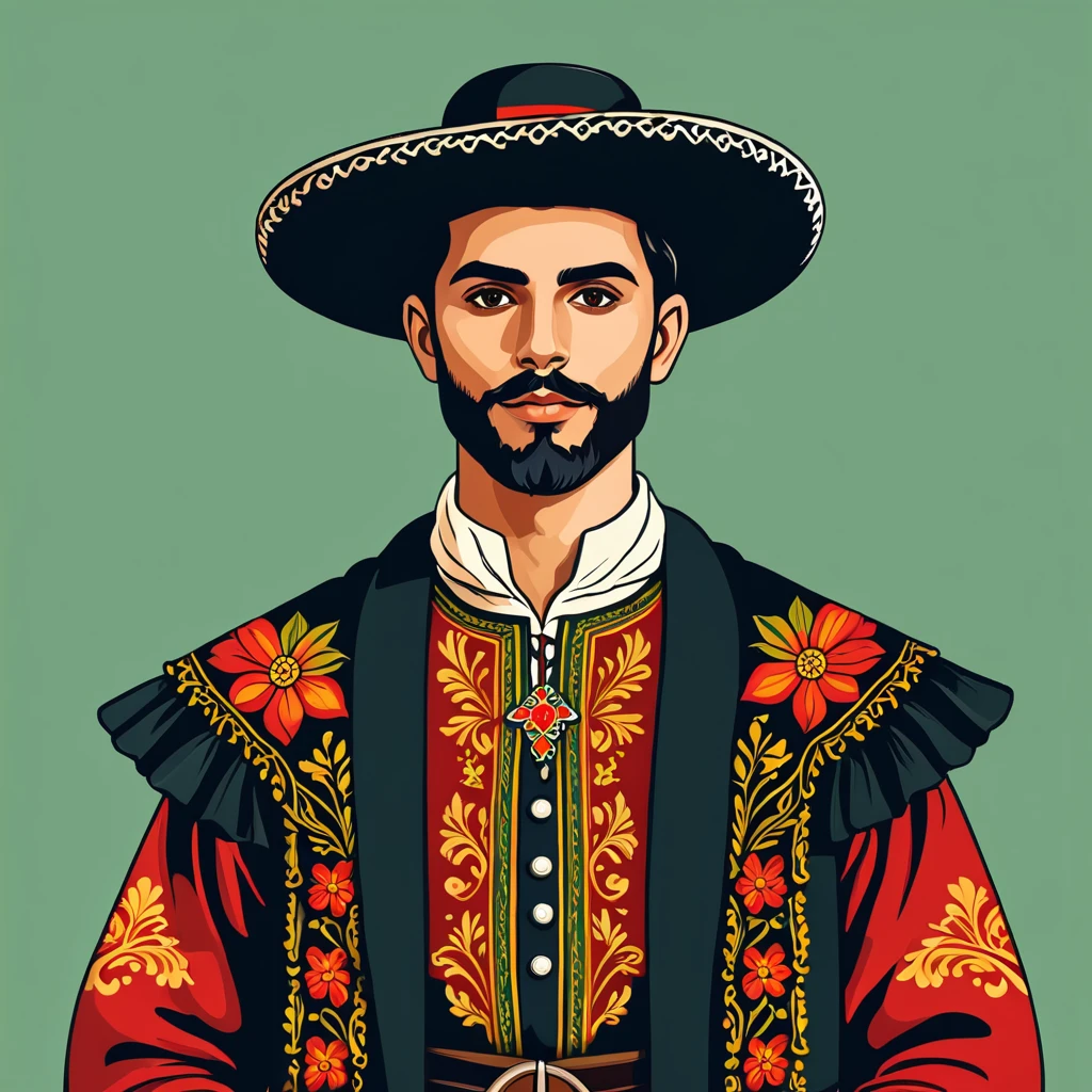 man in portugese folk outfit, vector graphics, strong contours