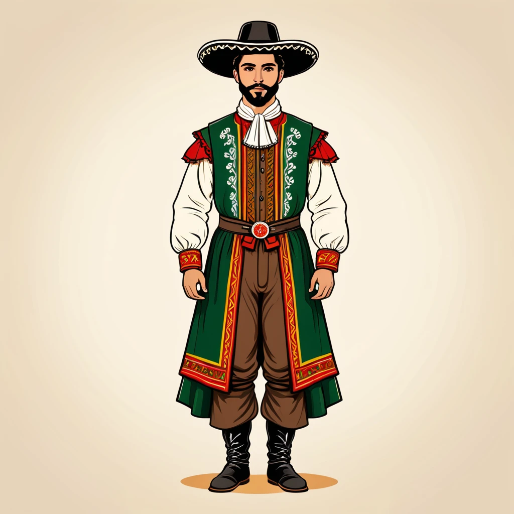 man in portugese folk outfit, vector graphics, strong contours