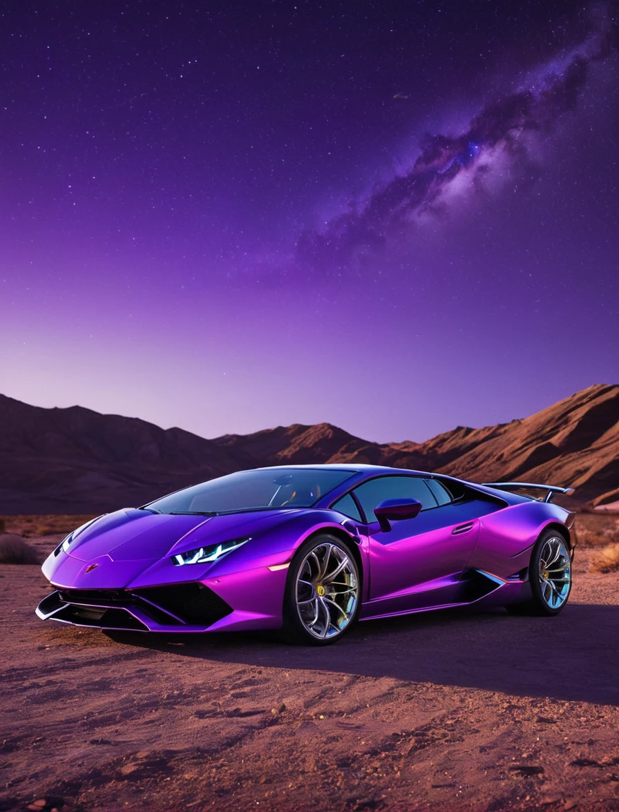 A sleek, futuristic Lamborghini with a glossy, neon purple finish and glowing white highlights, set against a cosmic backdrop with twinkling stars. The car is encased in a high-tech, neon purple frame, emphasizing its cutting-edge design and speed. The streamlined body is adorned with neon accents, and the car's lights shine brightly, highlighting its advanced technology. The image exudes speed and luxury, capturing the essence of high-tech, intergalactic travel. At the bottom, the text reads 'ALLO' in bold white letters with a tagline promoting instant global settlement for investing and trading assets.