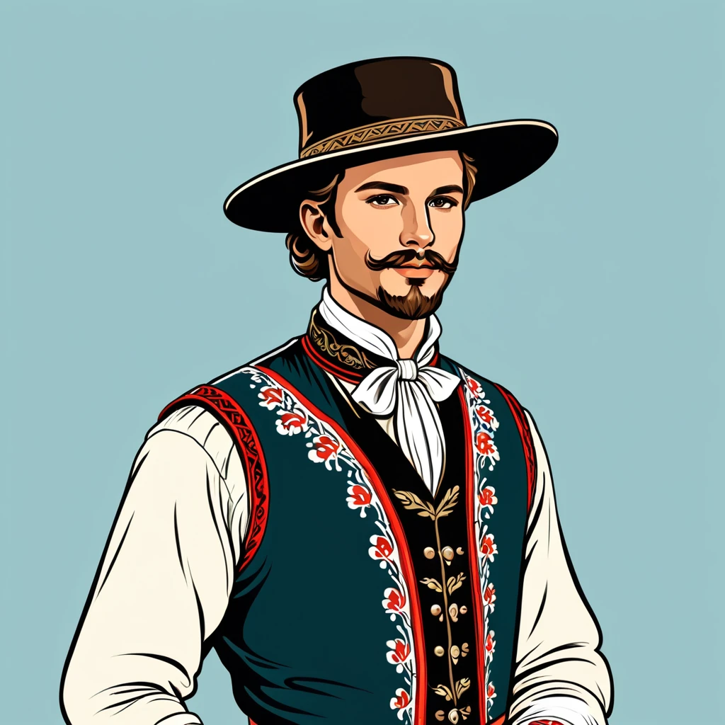 man in austrian folk outfit, vector graphics, strong contours
