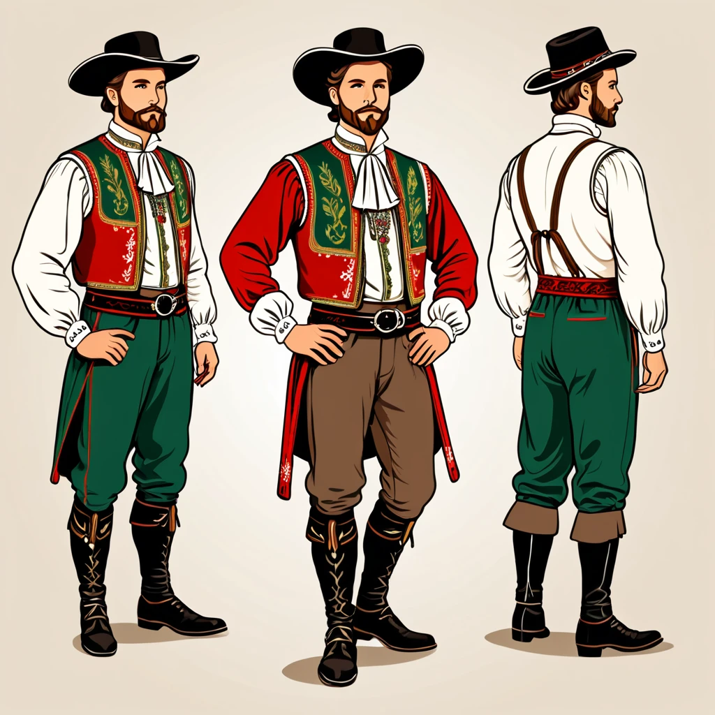 man in austrian folk outfit, vector graphics, strong contours