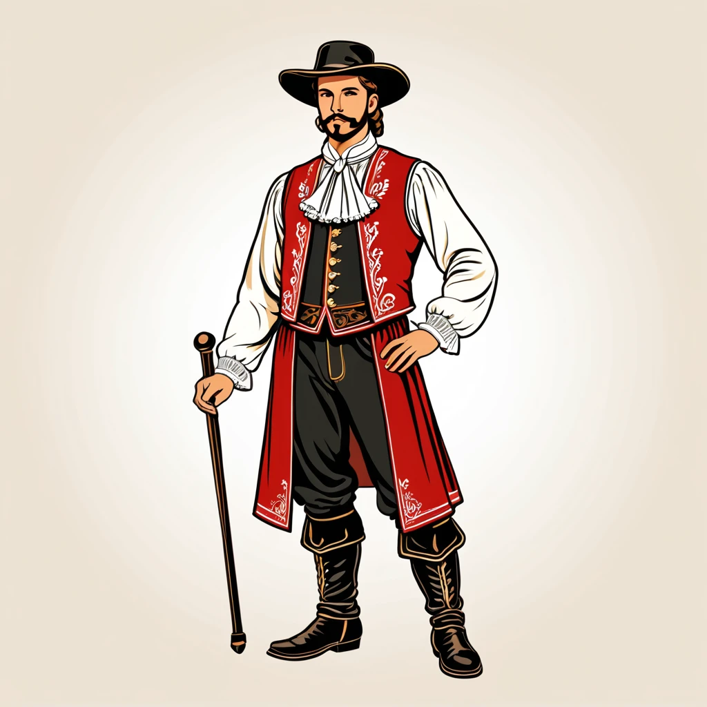 man in austrian folk outfit, vector graphics, strong contours