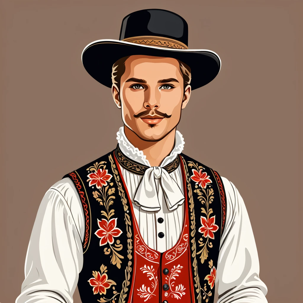 man in austrian folk outfit, vector graphics, strong contours