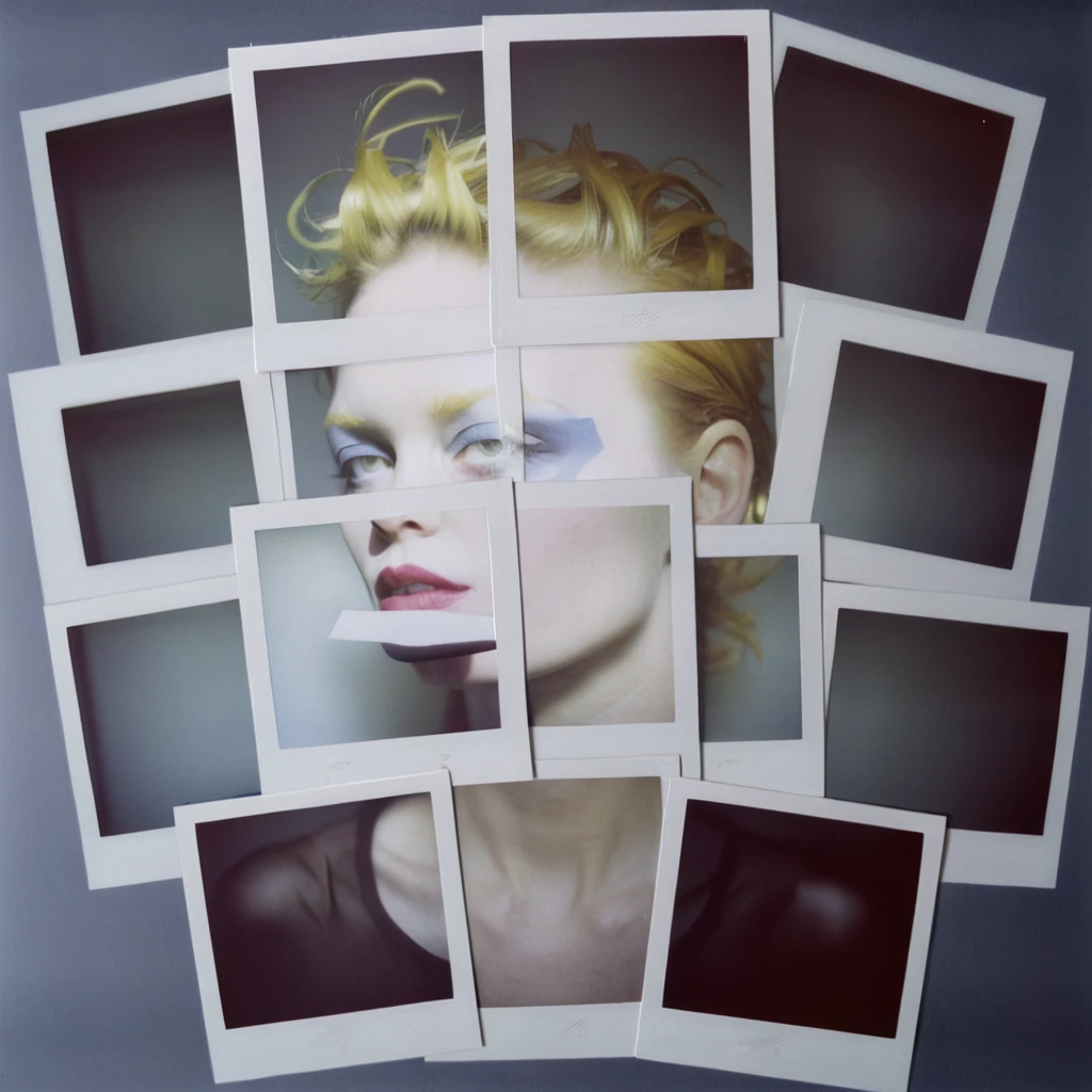 poluzzle of a supermodel, polaroid photos by Tim Walker