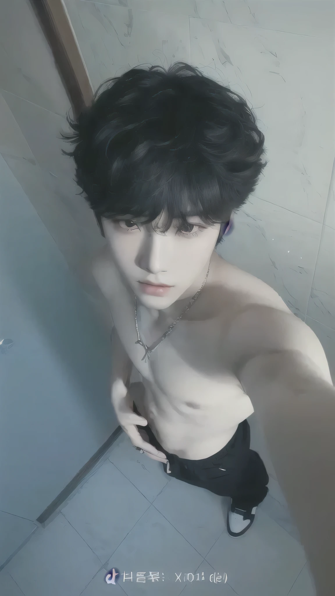 Arafed man with black hair and a necklace standing in a bathroom., cai xukun, south korean man, jinyoung shin, Jung Jaehyun, hong june hyung, kim taejin, wicked ulzzang, korean muscle boy 2 1 years, youngster, hyung tae, 1 7-year-old boy with a thin face, profile picture, shin jeongho, Yeonjun, Yeonjun txt, TOMORROW X TOGETHER YEONJUN.