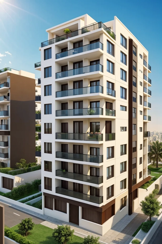 I want a building of 3 floor with space 300 sqm and each floor is 2 appartments with 150 sqm . Each appartment has 3 bedroom 3 bathroom one kitchen one leaving room and 2 balcony