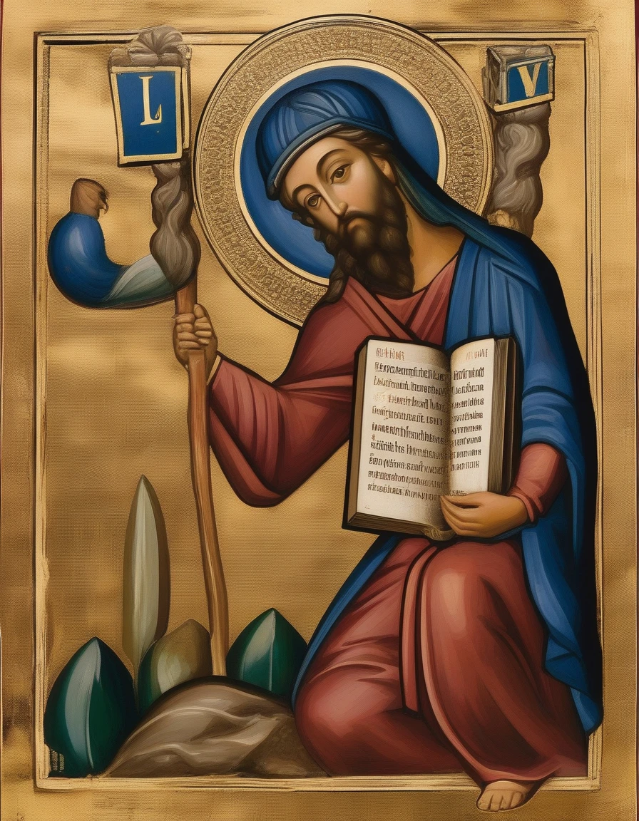 Bible figure holding four letters