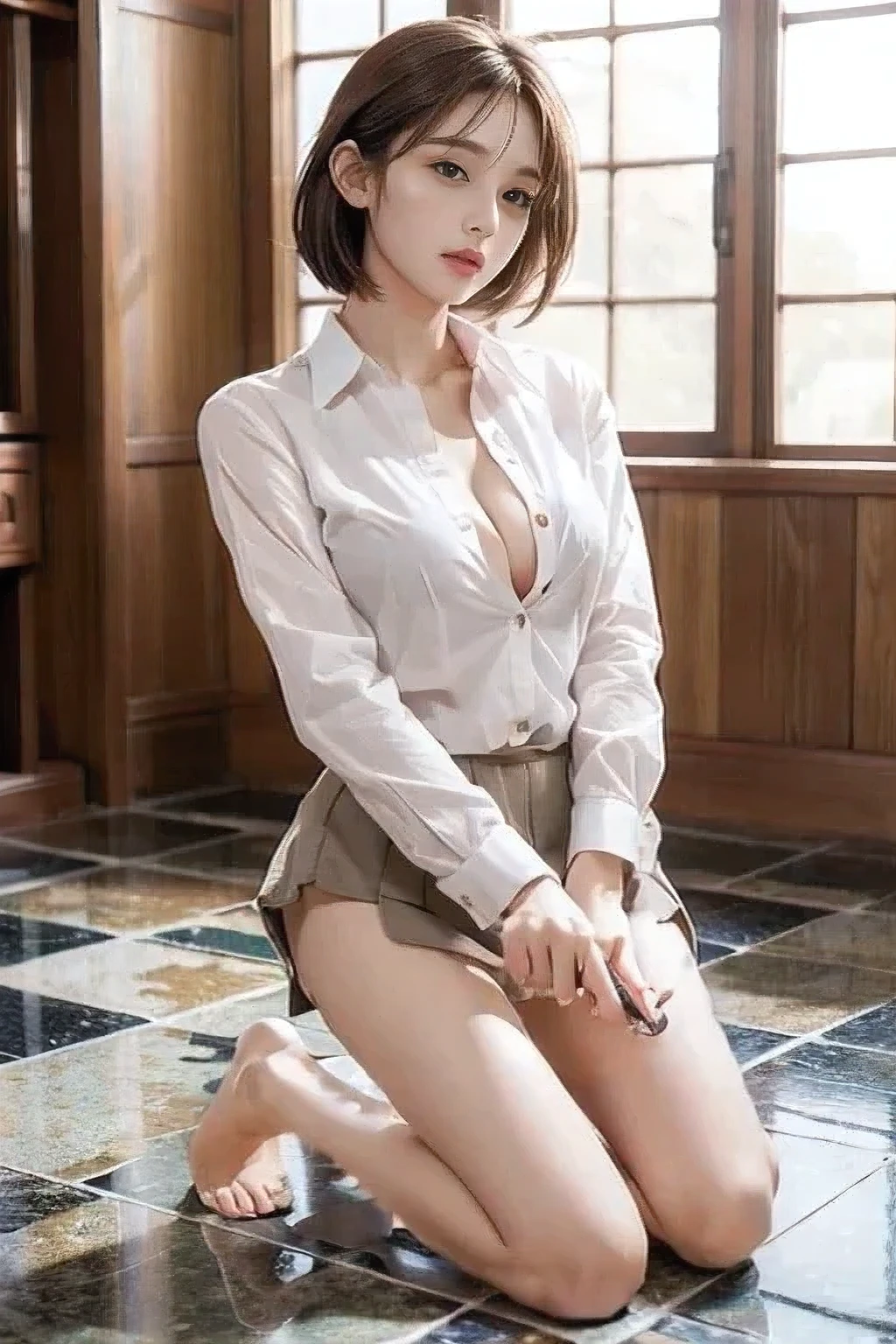 (Highest quality、Realistic、masterpiece:1.3)、Sidelong glance、Half-open eyes、Hollow Eyes、