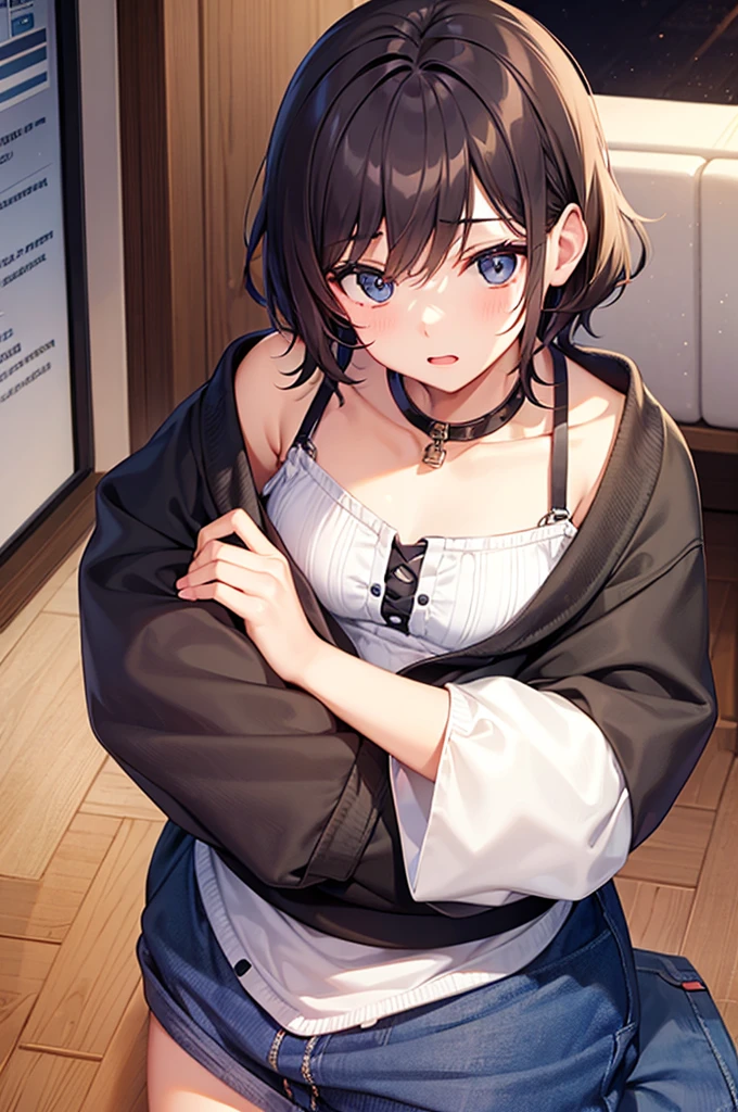 absurd, absolute resolution, Incredibly absurd, excellent quality, Super detailed, official art, Unity 8K wallpaper BREAK young child , cute, stare intently,not wearing clothes、Small cherry-colored nipples BREAK This illustration shows a 、 The girl's hair is curly and reddish brown., and she crawled on all fours, ((Frustrated expression:1.3))、(tears)、slender body shape、not wearing clothes