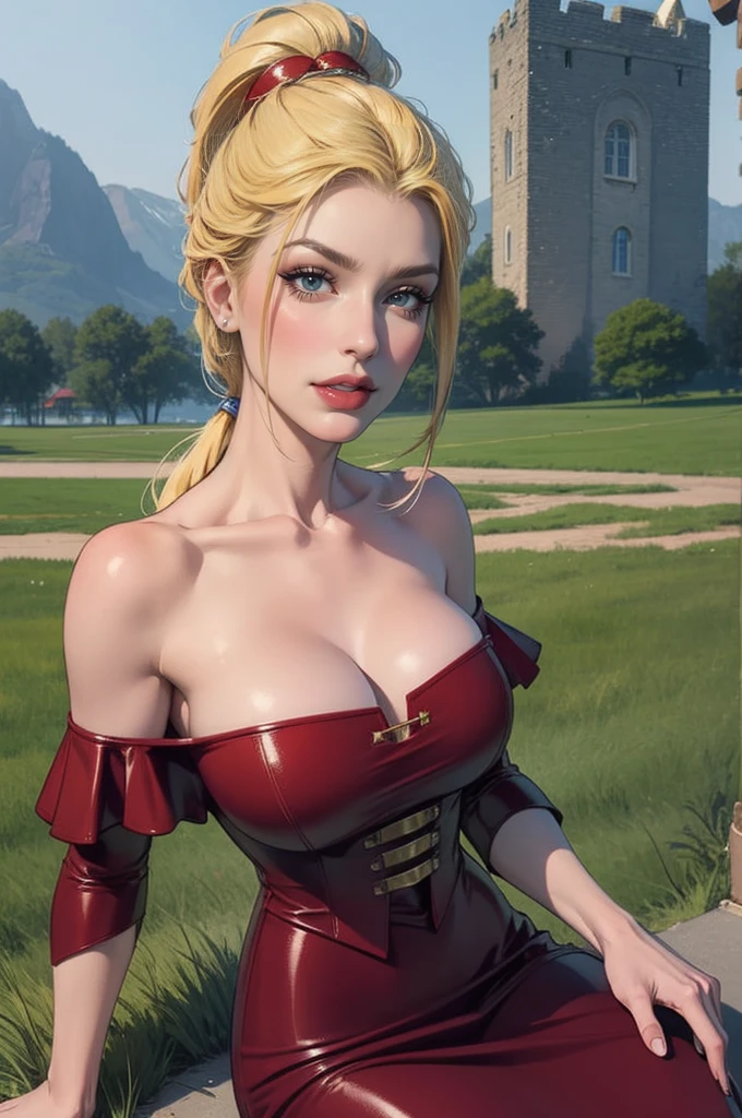 photorealistic,realistic, solo, photorealistic, best quality, ultra high res, 1girl,, sits , blonde hair in a ponytail, (big boobs), wearing a small short dress ( in leather),off-shoulder,strapless, breeze blowing through the grass,, , 1girl, ((Middle Ages)), (((medieval fantasy))), ((viking)), beautiful, masterpiece, best quality, extremely detailed face, perfect lighting, 1girl, solo, (((sad))), , best quality, ultra high res, photorealistic,, ultra detailed,, masterpiece, best quality, , nancy1, large breasts, cleavage,