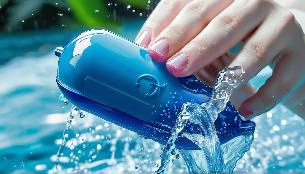 Blue vibrator in hand, masturbation masturbation, lewd water, ahegao, euladef, solo