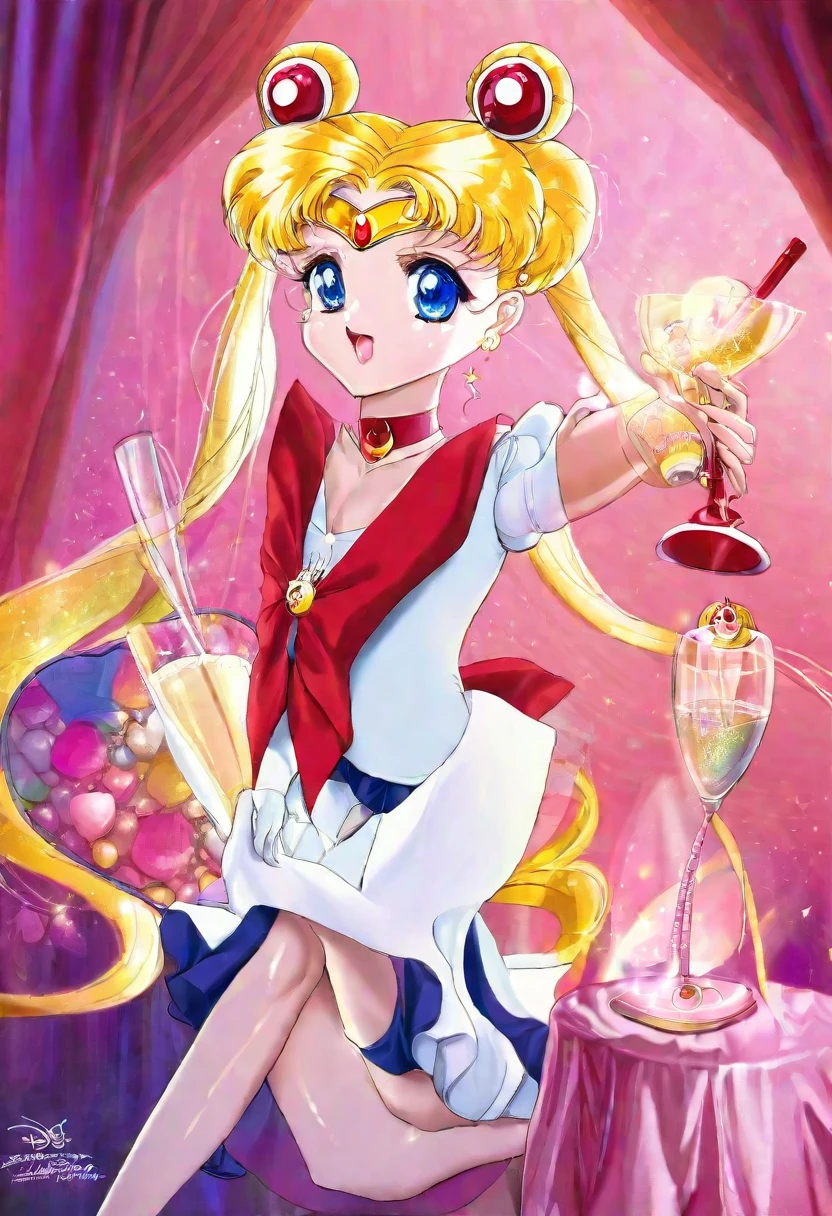 Beauty consultant by day Works at a cabaret club at night A beautiful woman who loves Disney celebrates her birthday by receiving a champagne tower while dressed as Sailor Moon.