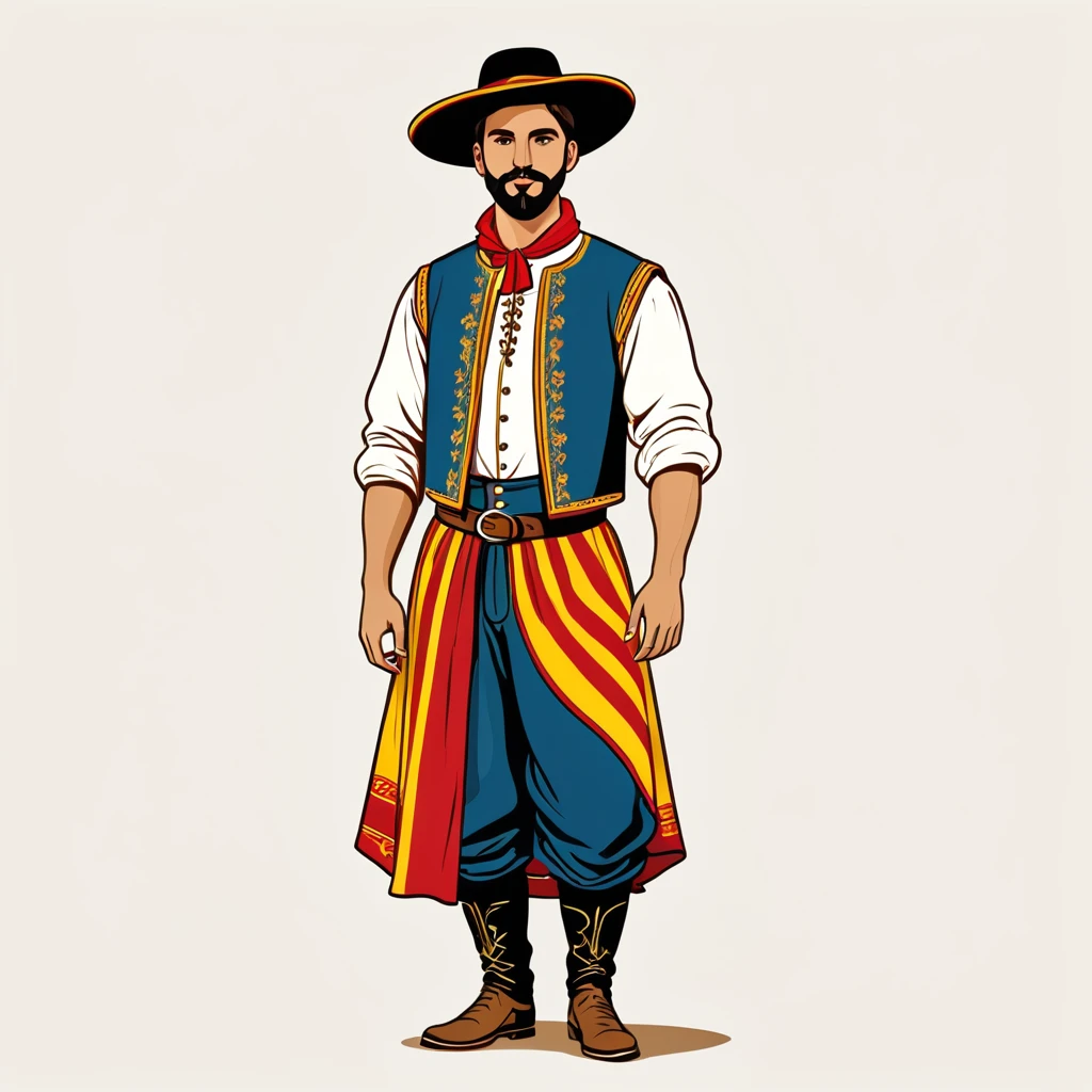 man in catalan folk outfit, vector graphics, strong contours
