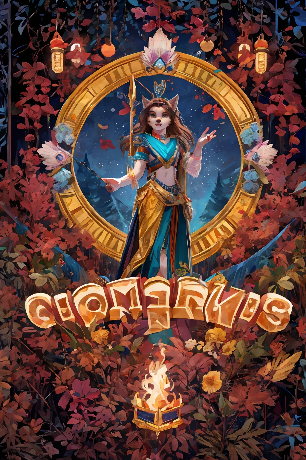 cover page, A girl and a wolf meet in the forest, flat Design, vector illustrations, graphic illustration, detailed 2d illustration, flat illustration, digital illustration, digital artwork,
