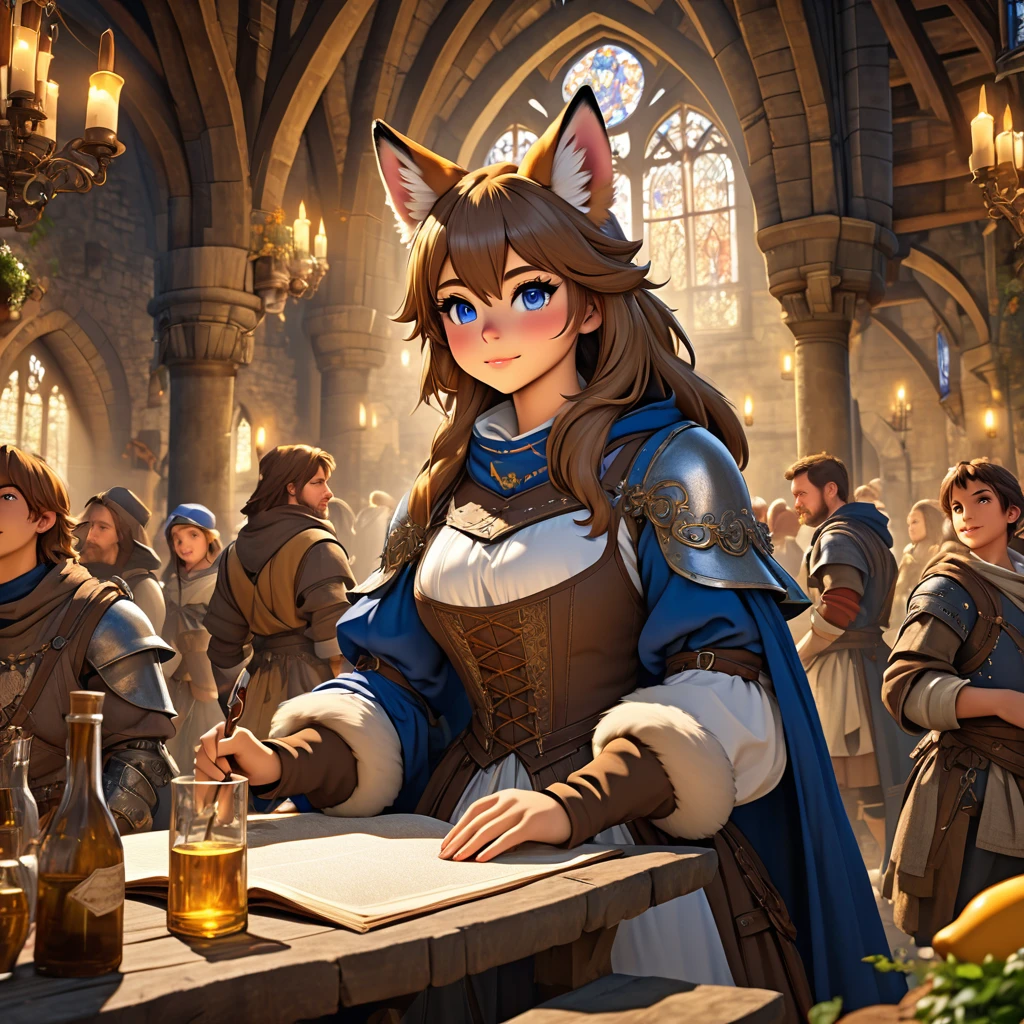 dynamic angle, top quality, best quality, High-quality illustrations, masterpiece, super high resolution, detailed background, detailed background, alchemist, medieval Europe, chandelle, boys, girls, absurdres(highly detailed beautiful face and eyes)perfect anatomy, expression, good lighting, cinematic shadow(kemono, furry anthro),