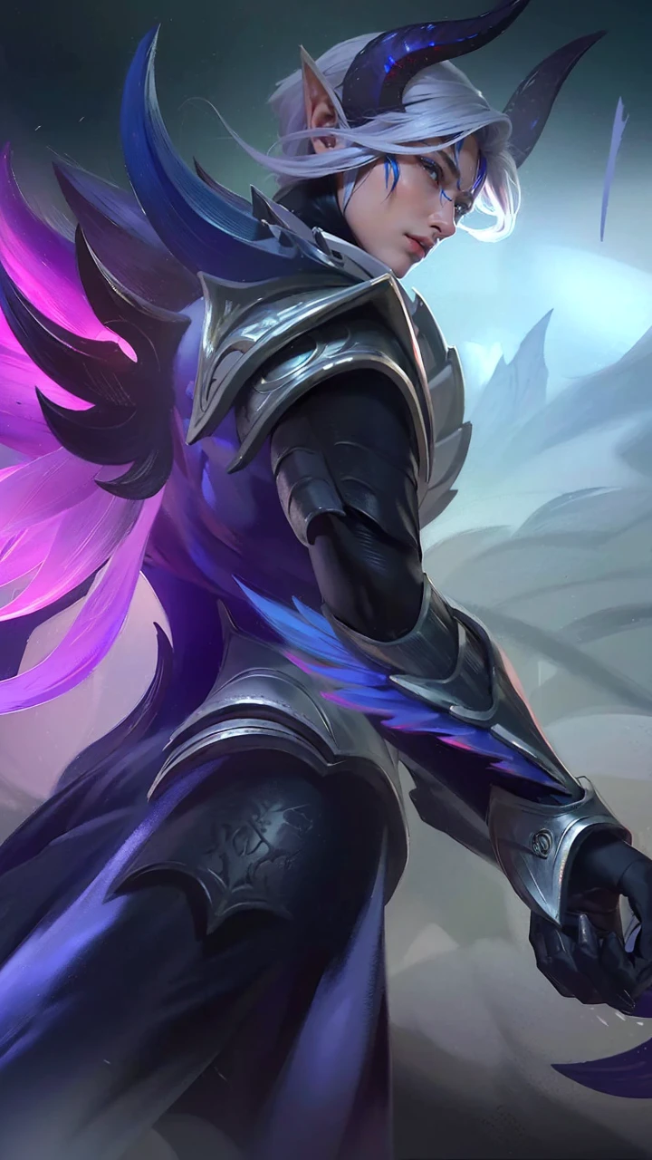 Best quality, masterpiece, ultra high res, (photorealistic:1.4) a young (male:1.4), (facial hair:0.4), mascular, silver|blue hair detailed skin, detailed eyes, shiny skin