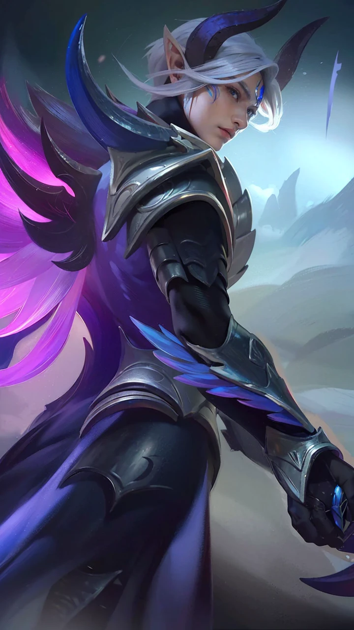 Best quality, masterpiece, ultra high res, (photorealistic:1.4) a young (male:1.4), (facial hair:0.4), mascular, silver|blue hair detailed skin, detailed eyes, shiny skin