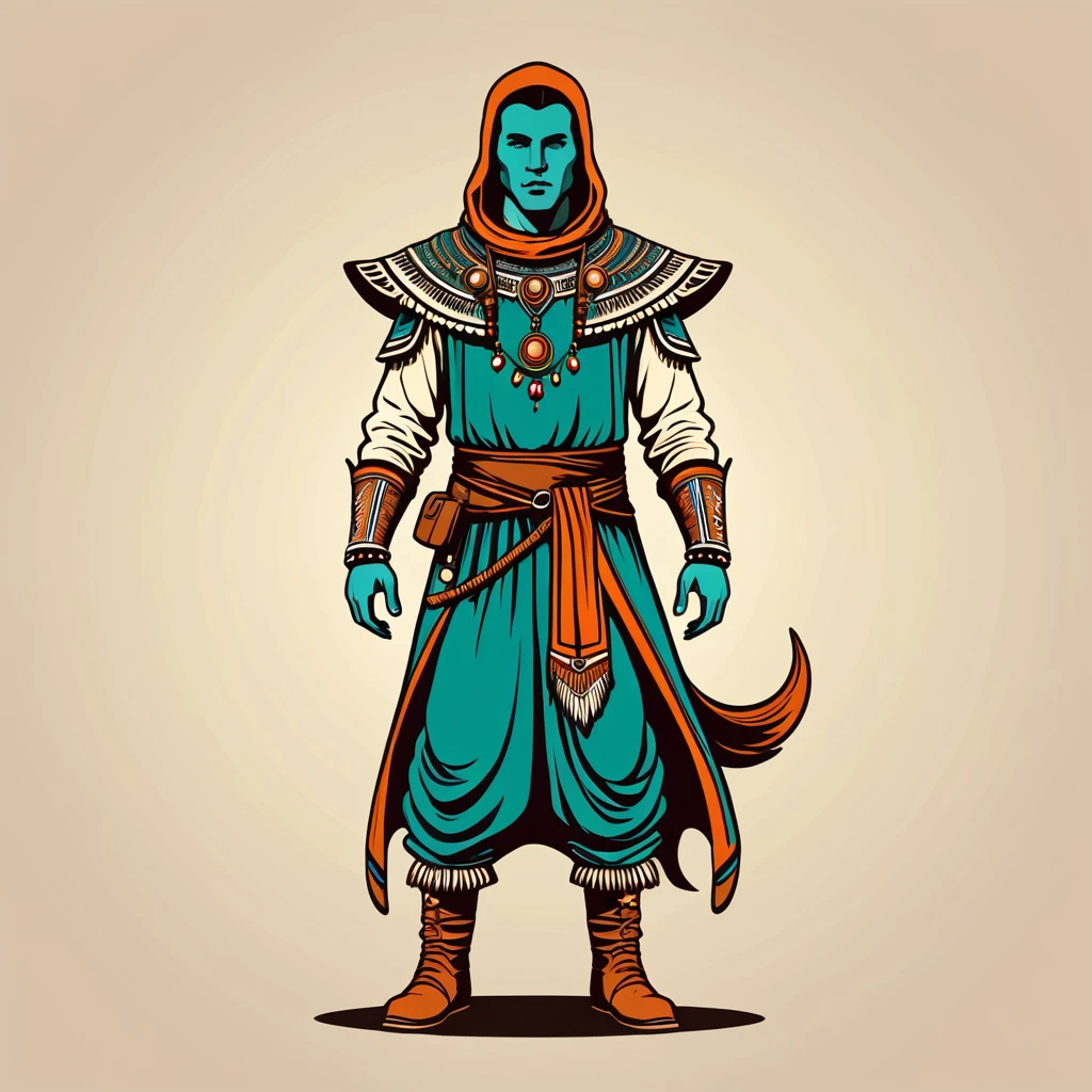 man in folk outfit from another planet, vector graphics, strong contours