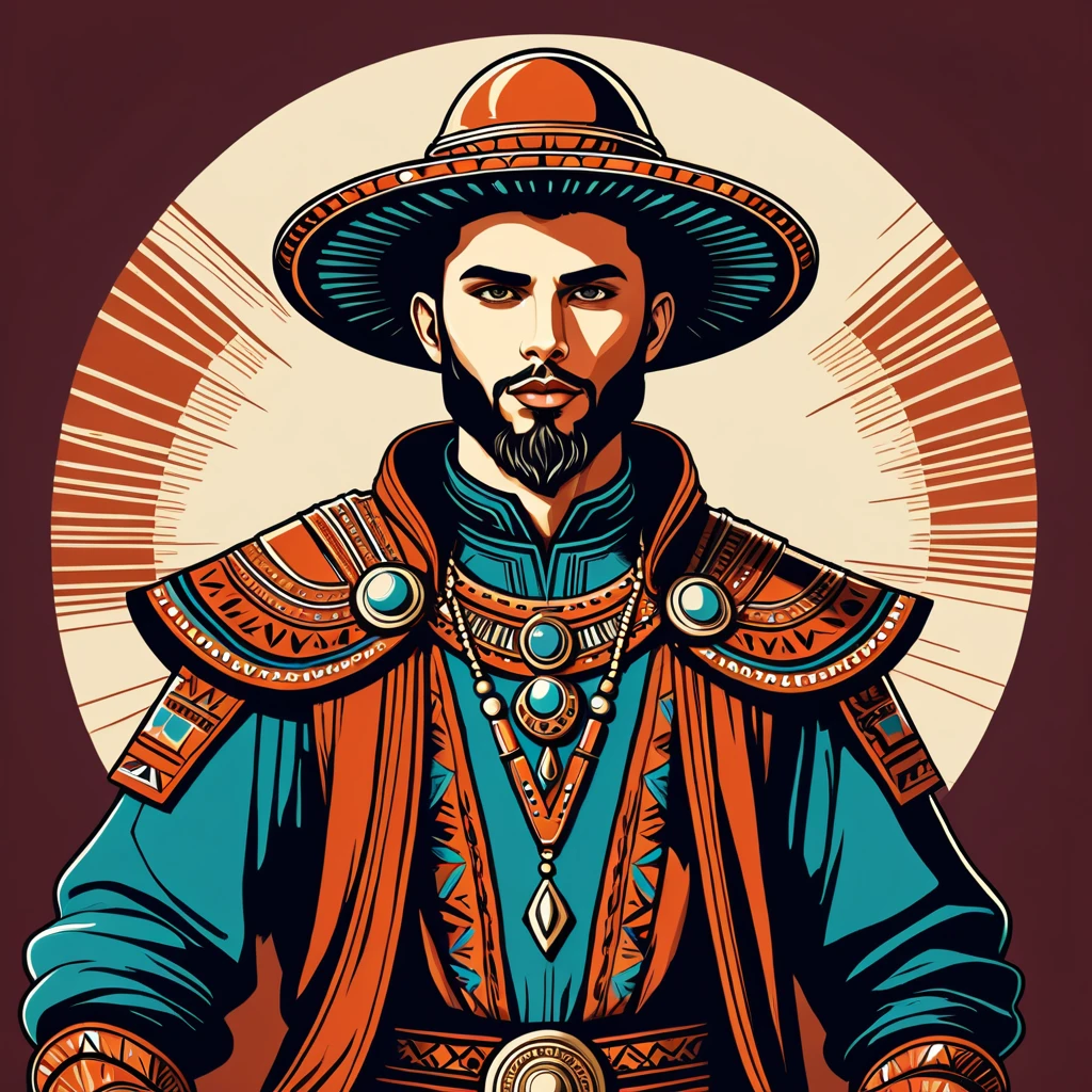man in folk outfit from another planet, vector graphics, strong contours
