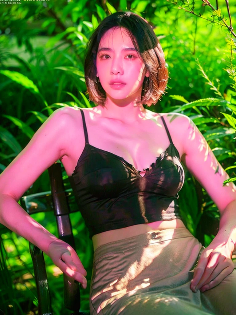 detailed medium shot, Best quality, hight angle of a chubby pretty thailand women wearing slip dress and enjoy a beautiful afternoon, glasses, beautiful shadow, moody posing behind a weeds plants, lensflare, cinematic lighting, masterpiece composition, realistic face and eyes, realistic skin, ultra highly detailed, sharp focus, beautiful film bokeh, surreal view, dramtic film looks, hunting candid photo, shot by zenit with 35mm wide lens, midjourney v6 realism, in 2024