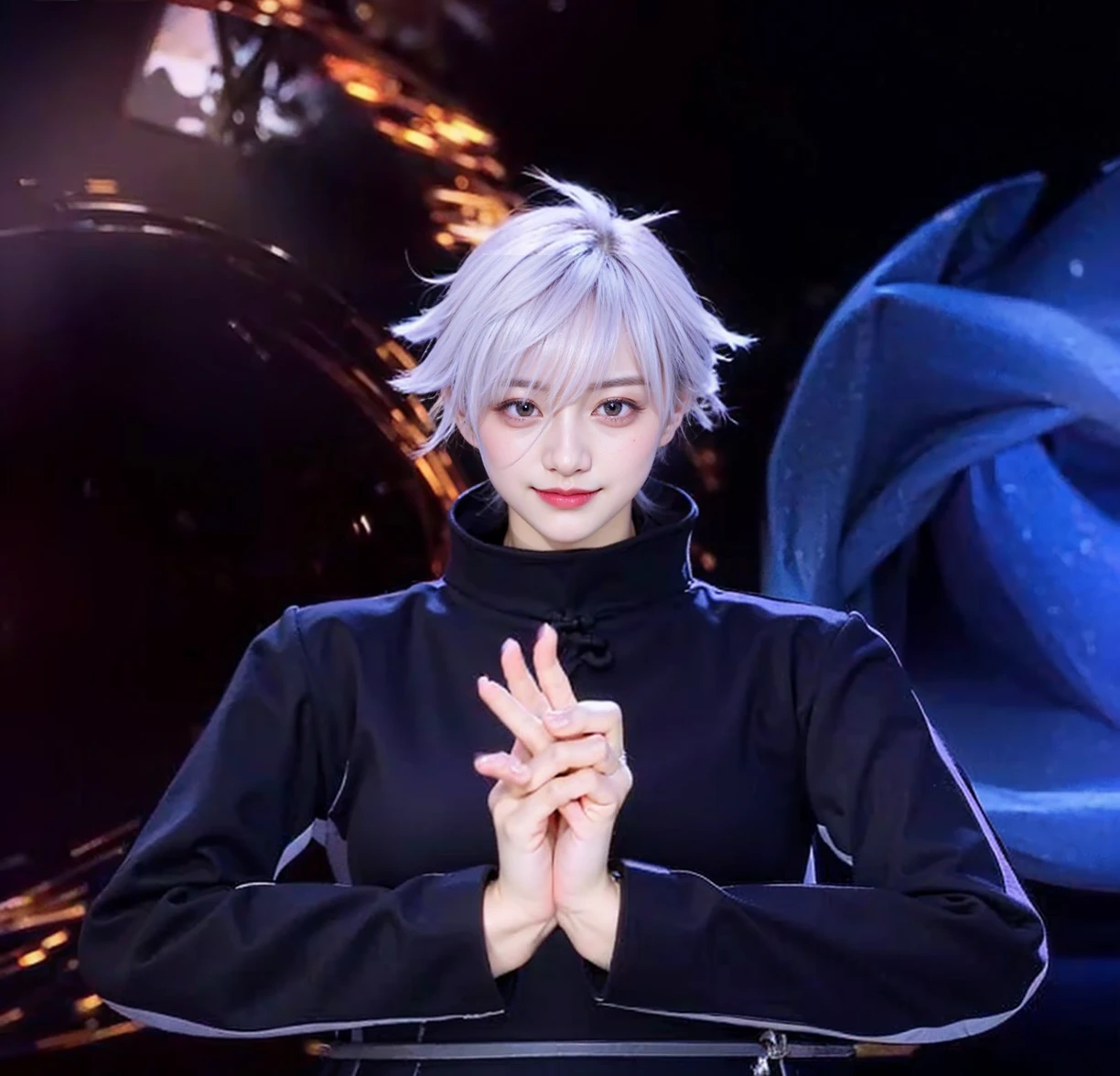 (8K、RAW Photos、Highest quality、masterpiece:1.2)、(Realistic、Realistic)、((Long cheongsam:1.2、Thin legs、whole body、View from the front、smile、Looking into the camera、Stand with hands on hips))、cute、((The background is slums))、Accurate Fingers