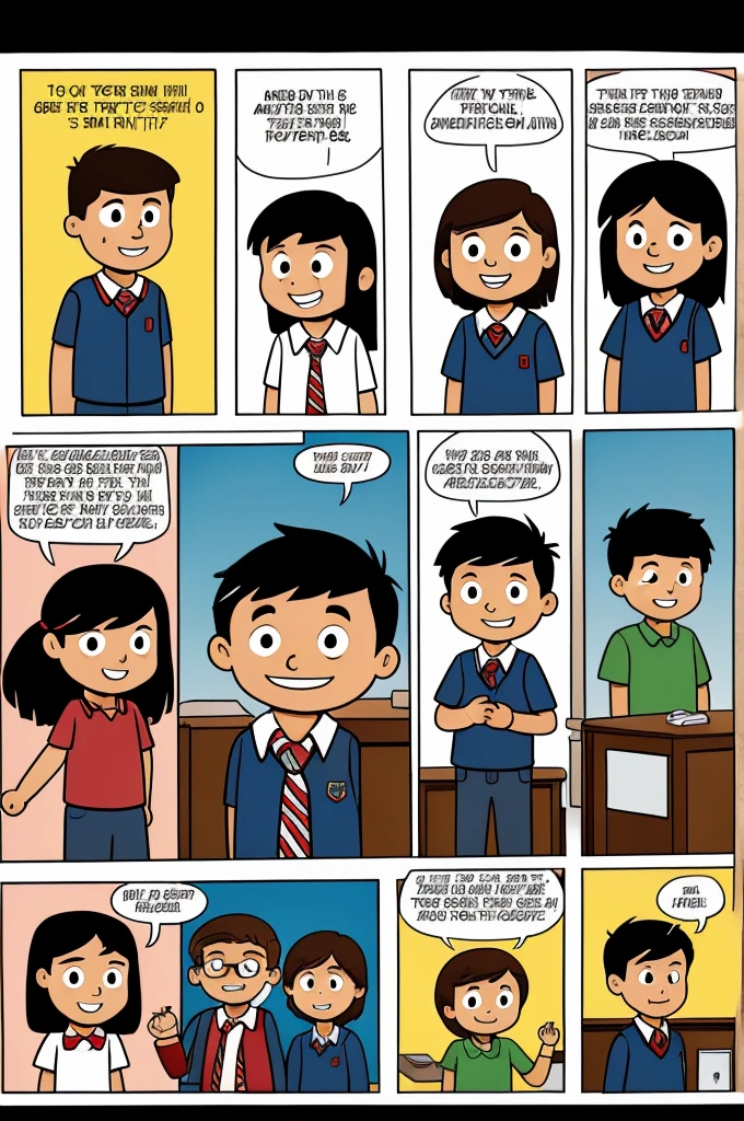 Comic with 6 images about respect at school in Spanish 
