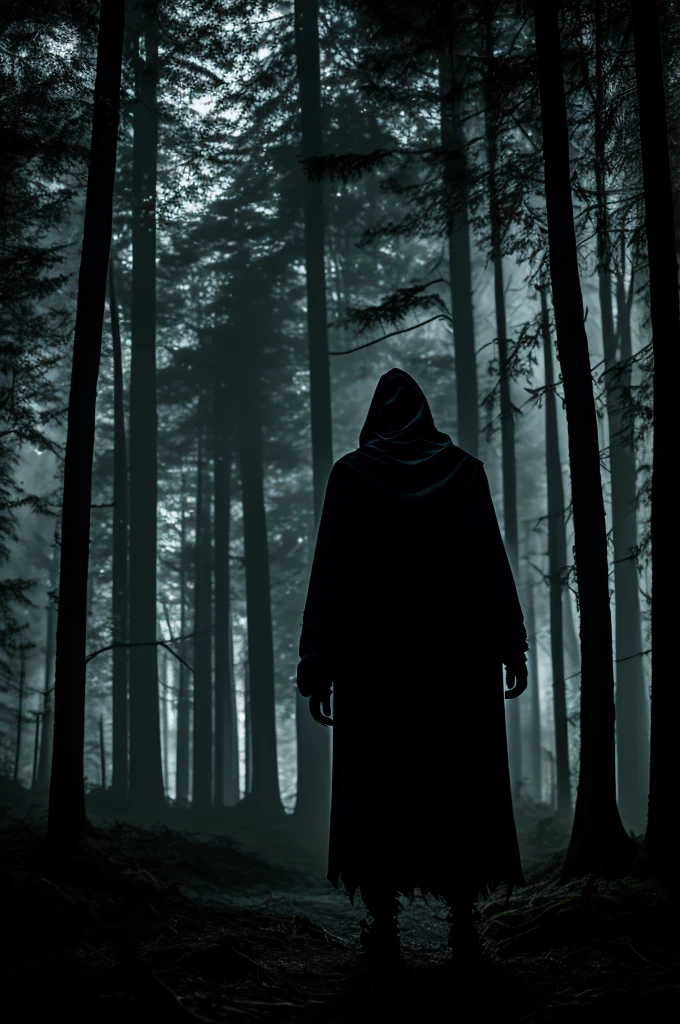 Faceless humanoid demon, standing in the dark forest