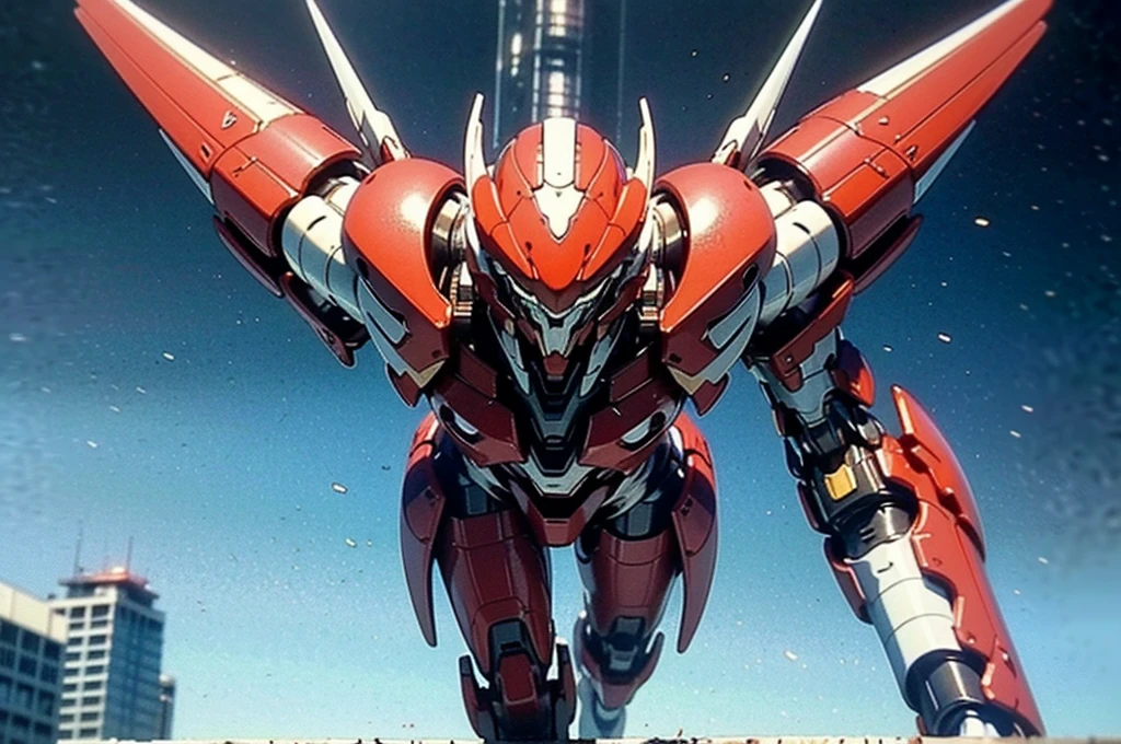 A man wearing a full face helmet., a fantasy-style biotech armored combat suit, green eyes, (a composite layered chest armor), fully closed shoulder pads, matching arm and leg protectors, the belt is adorned with fangs that bite into the gem., (The color scheme is mainly black with red details), design balances heavy with agility, a high-tech biomechanical armor, (Lion inspired armor concept, stand on top of a skyscraper in a futuristic sci-fi city), This character embodies a surreal fantasy style armored hero finely crafted in anime style, exquisite and mature manga art style, (element, plasma, energy, the armor shines), ((male:1.5)), metallic, real texture material, dramatic, High Definition, Best Quality, high resolution, ultra detailed, ultrafine paint, extremely delicate, professional, perfect body proportions, golden ratio, anatomically correct, symmetrical face, extremely detailed eyes and face, high quality eyes, Creativity, photo and gross, UHD, 32k, natural light, cinematic lighting, Masterpiece-anatomy-perfect, Masterpiece:1.5