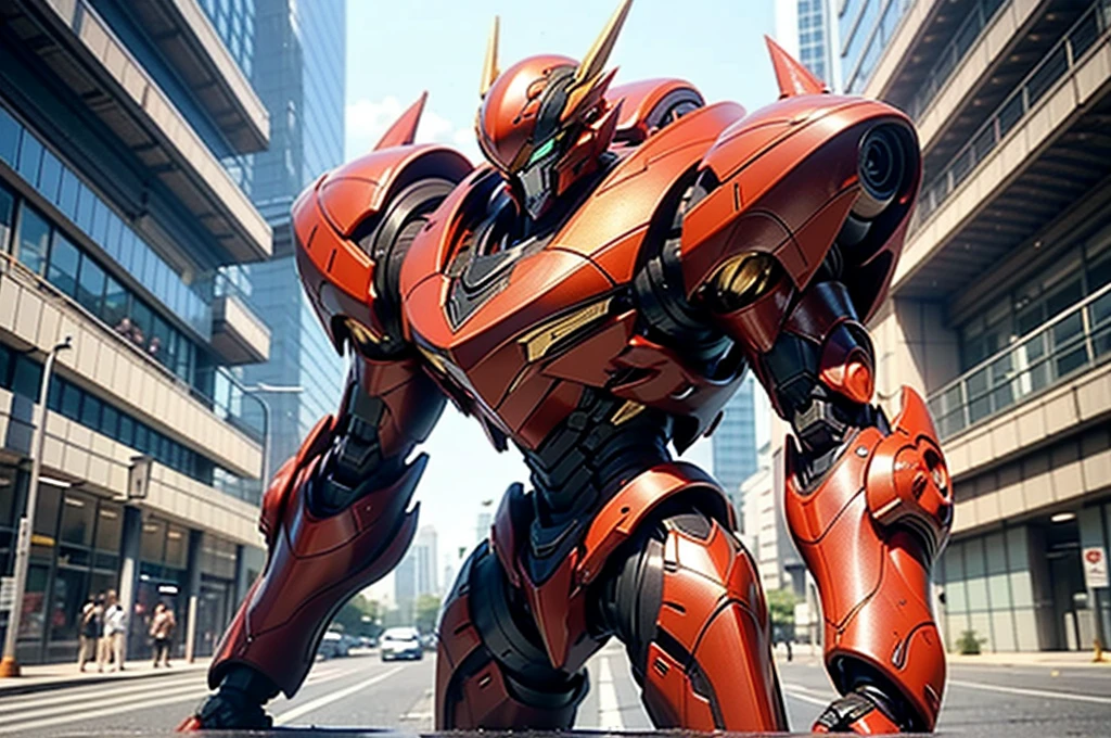A man wearing a full face helmet., a fantasy-style biotech armored combat suit, green eyes, (a composite layered chest armor), fully closed shoulder pads, matching arm and leg protectors, the belt is adorned with fangs that bite into the gem., (The color scheme is mainly black with red details), design balances heavy with agility, a high-tech biomechanical armor, (Lion inspired armor concept, stand on top of a skyscraper in a futuristic sci-fi city), This character embodies a surreal fantasy style armored hero finely crafted in anime style, exquisite and mature manga art style, (element, plasma, energy, the armor shines), ((male:1.5)), metallic, real texture material, dramatic, High Definition, Best Quality, high resolution, ultra detailed, ultrafine paint, extremely delicate, professional, perfect body proportions, golden ratio, anatomically correct, symmetrical face, extremely detailed eyes and face, high quality eyes, Creativity, photo and gross, UHD, 32k, natural light, cinematic lighting, Masterpiece-anatomy-perfect, Masterpiece:1.5