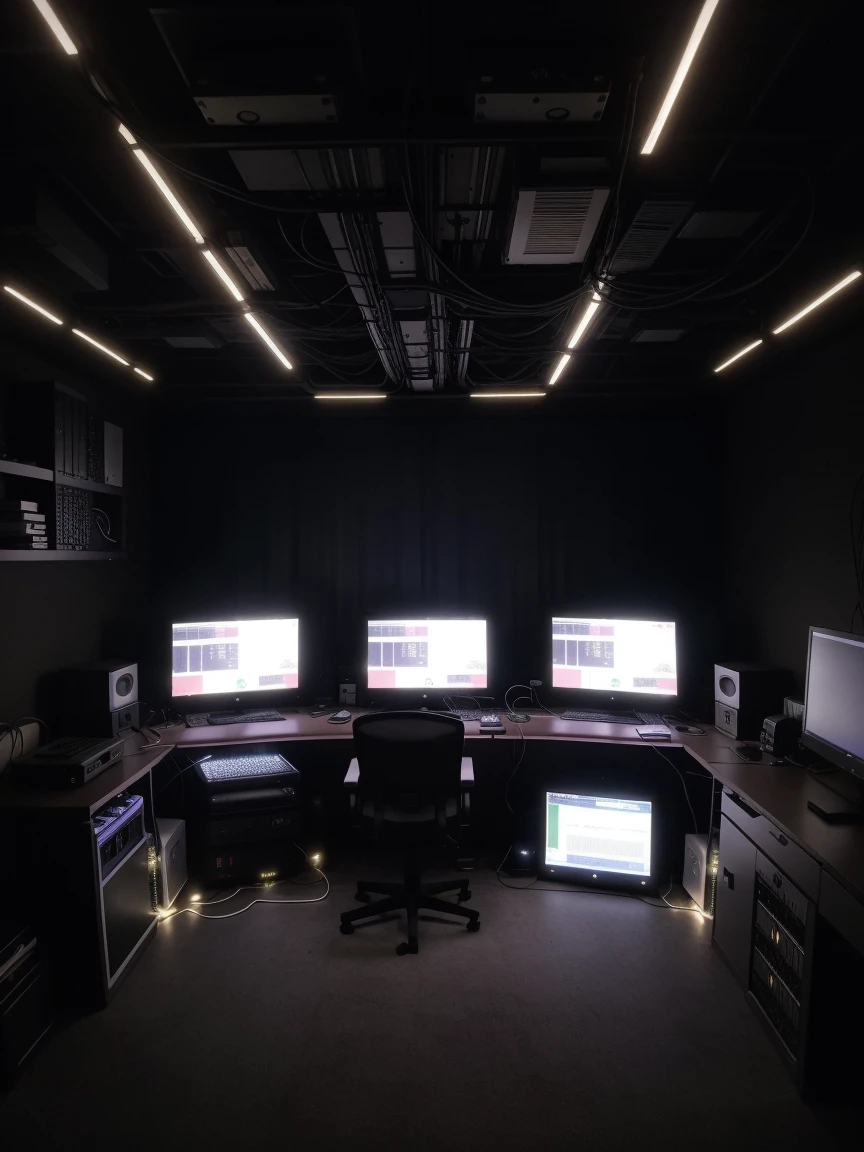 a hacker room that has a large server center with cables and lights, a very robust dedicated server with a lot of technology, dark bedroom, low lighting, ultra realistic detail 8k (3 LARGE MONITORS)
HIGHLIGHTING LARGE DEDICATED SERVERS HOSTS WITH HUGE INTERNET CAPACITY