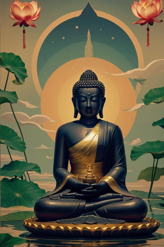 A painting of a Buddha sitting on a lotus, Central Plains Universe, cgstation Popular Topics, Chinese Ghost Festival, Kannon Bodhisattva of the southern seas, 1128x191 resolution, Kannon Bodhisattva, Twinkle