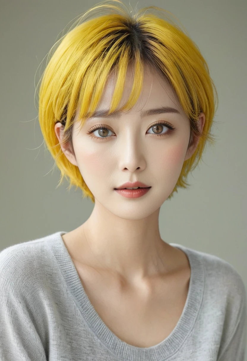 yellow short hair、light gray eyes、Japanese actress face、 lady、I'Iは彼とIが好きです'I'Iは40歳くらいです.、(intricate details:1.2)、(which one is the top?:1.4)、 (ultra high resolution:1.2)、ultra high resolution、(finely tuned)、(detailed facial features)、nffsw、8K resolution、D cup size breasts、short yellowhair、up hairstyle, up hair、bun hair、1 girl, A look of deep sadness, (Highly detailed beautiful face), (blackのカットソーキャミソール:1.5),black close-fitting shorts、 (bare shoulders:1.3), (highest quality:1.4), (Super detailed)、beautiful fair skin, Angle from below、 Cross your arms in front of your body、Wrap your arms around your body.、open your mouth a little、Visible legs、Pose of Weakness、obscene pose、Street fashion、very sandals、cutout design、Are standing、leaning against the wall、Put your head against the wall and lift your chin、