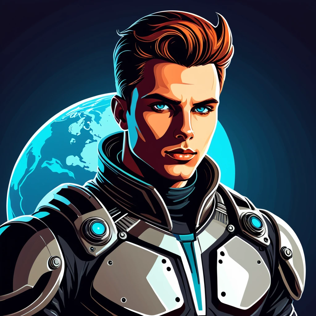 man in outfit from another planet, vector graphics, strong contours