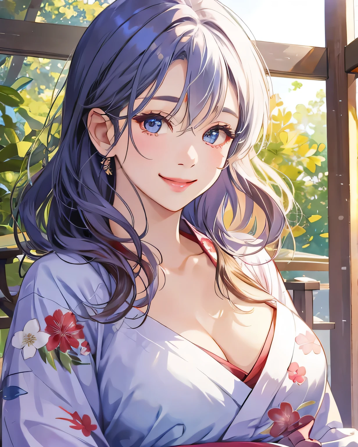 Realistic、pretty girl、Beautiful woman、Beautiful Eyes、Distinctive eyelashes、Beautiful woman、Adorable、
The beauty of a smile、Adorable目　Yukata that accentuates breasts