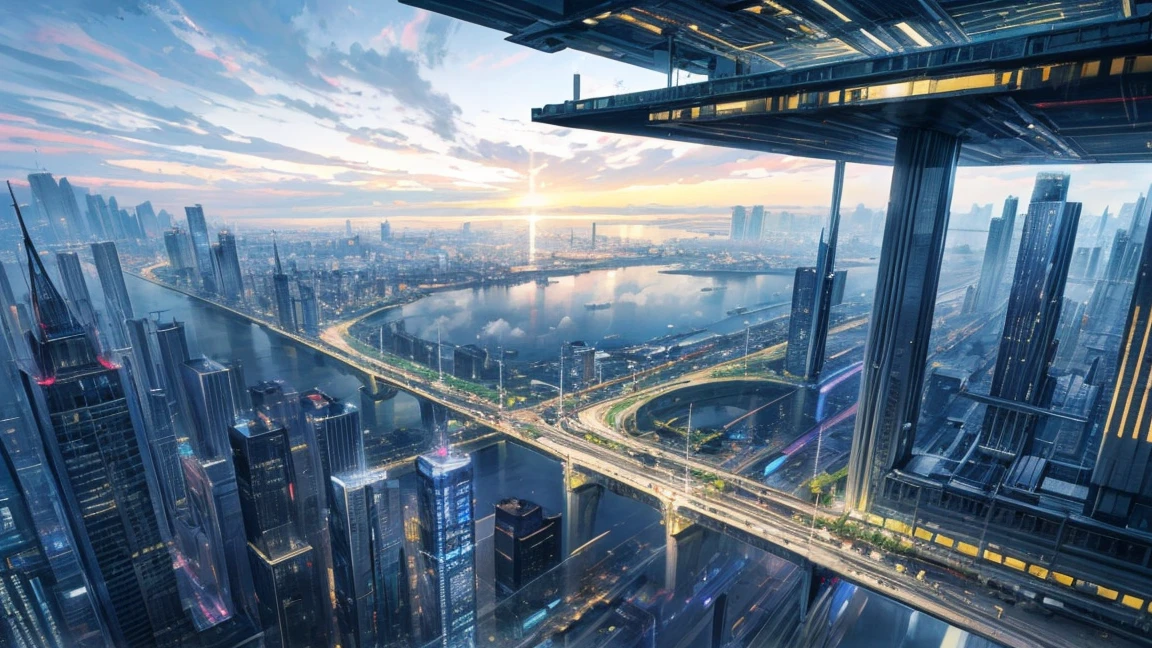 (Best quality,4K,8K,A high resolution,Masterpiece:1.2),Ultra-detailed,(Realistic,Photorealistic,photo-realistic:1.37),Futuristic floating city,Futuristic technology,Huge urban high-tech tablet platform,Airship,Floating in the sky,Futuristic city,Small airships around,High-tech hemispherical platform,Colorful lights,Advanced architecture,modernn architecture,skyscrapper,Access the cloud,Scenic beauty,view over city,Impressive design,Blend seamlessly with nature,energetic and vibrant atmosphere,Futuristic transportation system,Parking is suspended,Transparent path,Lush greenery,Sky gardens,cascading waterfalls,Magnificent skyline,reflections on the water,Sparkling river,Architectural innovation,futuristic skyscrapers,Transparent dome,The shape of the building is unusual,Elevated walkway,Impressive skyline,Glowing lights,Futuristic technology,Minimalist design,Scenic spots,Panoramic view,Cloud Piercing Tower,Vibrant colors,epic sunrise,epic sunset,Dazzling light display,magical ambiance,The future city,Urban Utopia,LuxuryLifestyle,Innovative energy,sustainable development,Smart city technology,Advanced infrastructure,Tranquil atmosphere,Nature and technology live in harmony,Awesome cityscape,Unprecedented urban planning,Architecture connects seamlessly with nature,High-tech metropolis,A cutting-edge engineering marvel,The future of urban living,Visionary architectural concept,Energy-efficient buildings,Harmony with the environment,A city floating above the clouds,Utopian dreams become reality,The possibilities are endless,State-of-the-art transportation network,Green energy integration,Innovative materials,Impressive holographic display,Advanced communication system,Breathtaking aerial view,Quiet and peaceful environment,Modernist aesthetics,Ethereal beauty