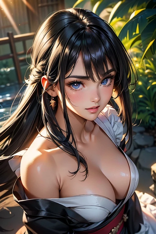 #Basics A girl is posing for a photo, animeのかわいい女の子, (((One Girl, Baby Face, Young girl, ))), 
BREAK 

#Clothing Accessories 
((Black and white)A maid outfit based on a kimono), 
small red earrings,  
BREAK 

#Features 
((Black Hair)), Round Ernest Cut Bangs, (Straight Hair : Long Hair + Straight hair),  
(Droopy eyes, blue eyes), (Small breasts), 
BREAK 

#background environment 
(noon、(Sunlit Japanese garden)), 
#Facial Expression Pose
((Wicked Smile), (Standard standing pose with arms naturally hanging down at sides)), 
#composition 
((Face the camera, Angle from the front, Cowboy Shot)),  
BREAK 

#Body parts elements 
(Detailed hair, Beautiful Hair, Shiny Hair), 
(double eyelid, Long eyelashes), 
(Expression of fine eyes, Beautiful and delicate eyes, Sparkling eyes, Eye Reflexes, Glitter Eyeliner), 
(Human Ear), 
(Beautiful Nose, Thin Nose), 
(Glossy lips, Beautiful Lips, Thick lips, Glossy Lips, Natural Cheeks), 
(Detailed face, Symmetrical facial features), 
(Detailed skin, Textured skin, Beautiful Skin, Shiny skin), 
BREAK 

#Quality 
(((Highest quality)), ((masterpiece)), ((Very detailed))), ((High resolution), (16K,1080P)), 
(Realistic), (Anatomically correct), 
((comics, anime)), (3DCG), CG illustration,
