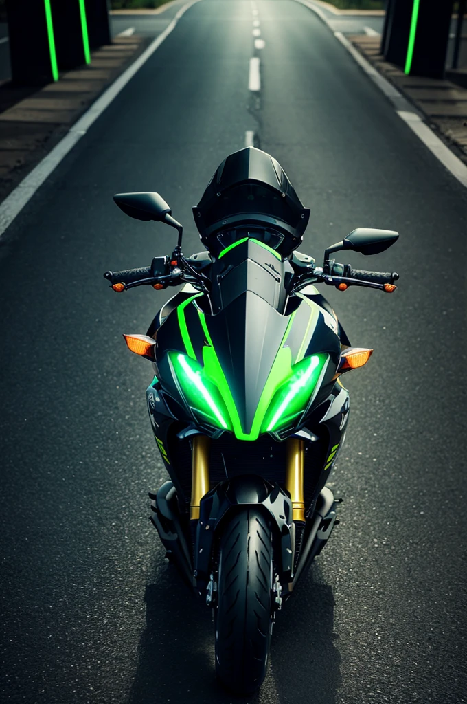 moto yamaha fz15 ano 2024, with a neon green customization, lightning themed 