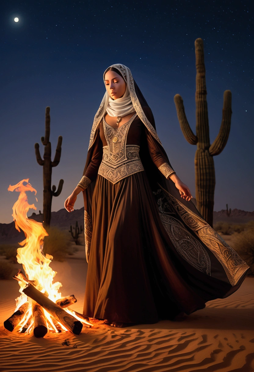 (a Desert Princess), In the golden sandstone palace deep in the desert, the desert princess standing on the palace balcony looks out at the boundless desert. The palace is decorated luxuriously, with golden curtains fluttering in the wind, and the background is a golden desert and blue sky, full body, (Photography), panoramic view, award-winning, cinematic still, emotional, vignette, dynamic, vivid, (masterpiece, best quality, Professional, perfect composition, very aesthetic, absurdres, ultra-detailed, intricate details:1.3)