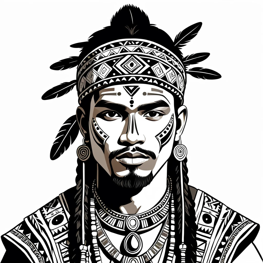 man in folk outfit from an unknown tribe, vector graphics, strong contours