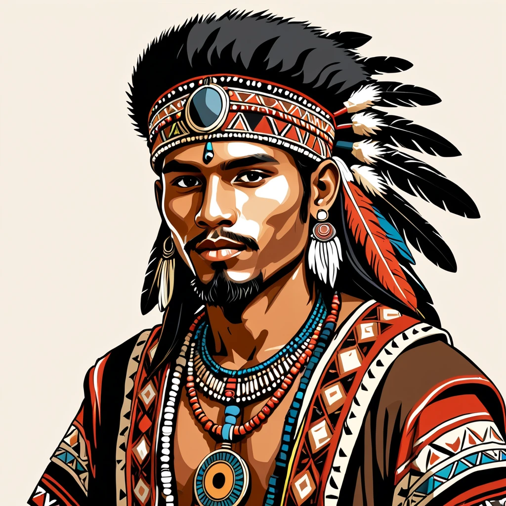 man in folk outfit from an unknown tribe, vector graphics, strong contours
